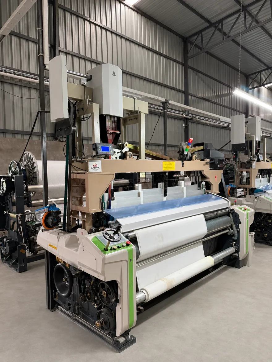 Water jet loom on the Giriraj Texhub weaving floor
